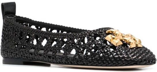 Tory Burch logo plaque woven ballerinas Black