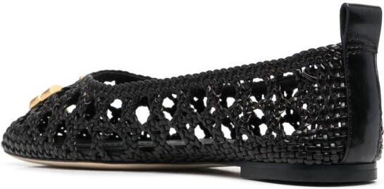 Tory Burch logo plaque woven ballerinas Black