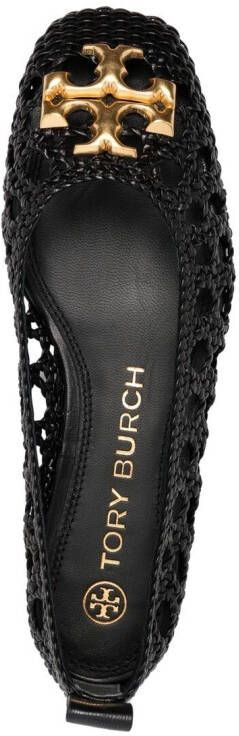 Tory Burch logo plaque woven ballerinas Black