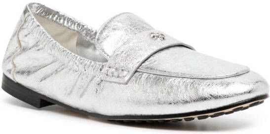 Tory Burch metallic leather ballet loafers Silver
