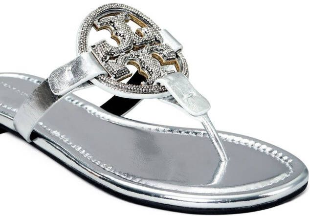 Tory Burch Miller pave logo sandals Silver