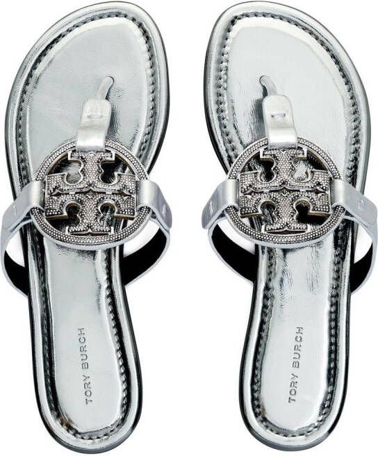 Tory Burch Miller pave logo sandals Silver
