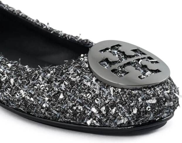 Tory Burch Minnie Travel tweed ballerina shoes Silver