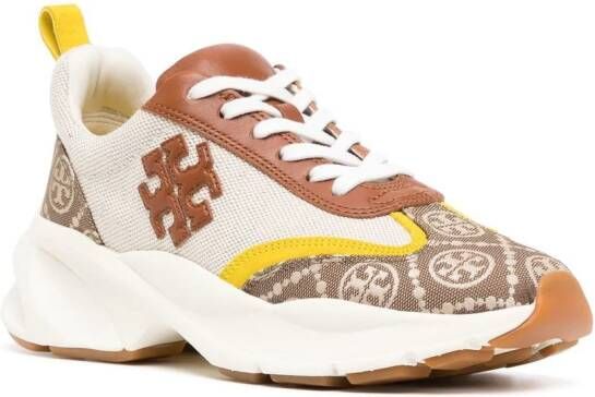 Tory Burch monogram-pattern lace-up sneakers Brown