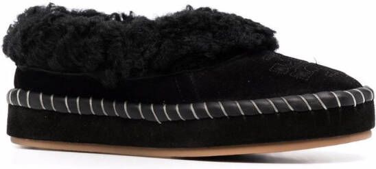 Tory Burch shearling embossed-logo slippers Black
