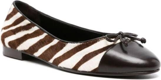 Tory Burch zebra-pattern leather ballerina shoes Brown