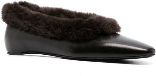TOTEME faux-fur trim leather ballet pumps Black
