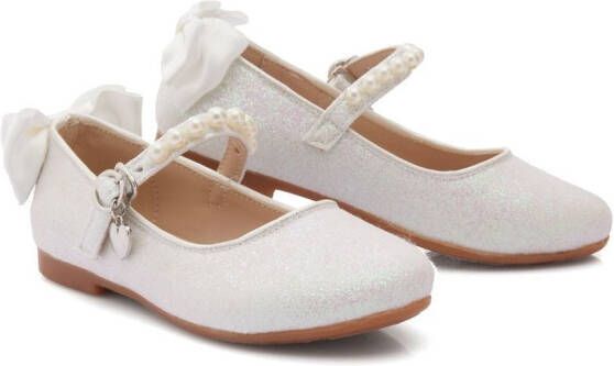 Tulleen bow-detail ballerina shoes White