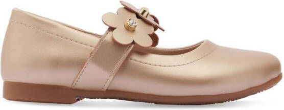 Tulleen floral-strap ballerina shoes Gold