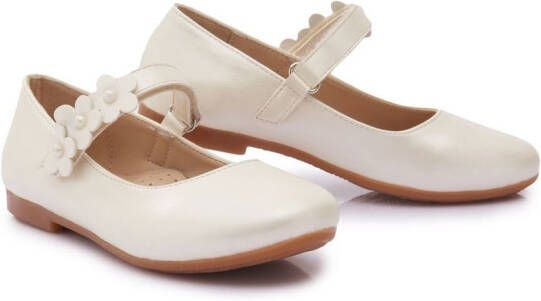Tulleen floral-strap ballerina shoes White