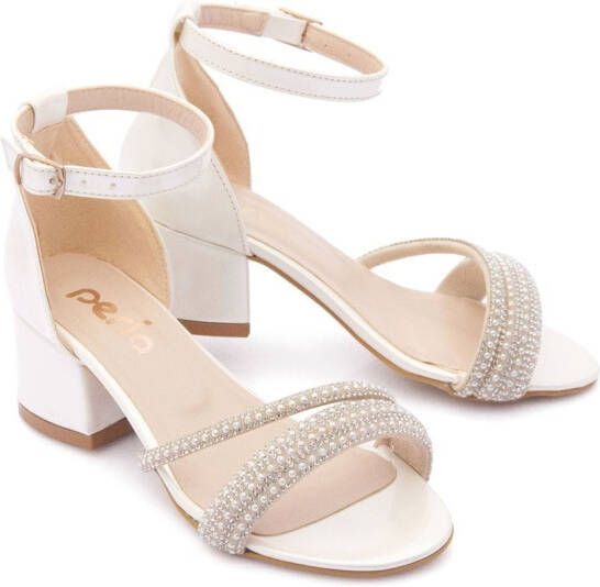 Tulleen pearl-embellished faux-leather sandals White