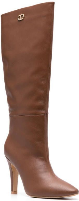 TWINSET 100mm pointed-toe leather boots Brown