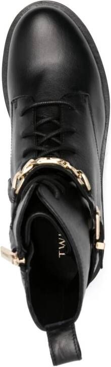 TWINSET chain-link leather ankle boots Black