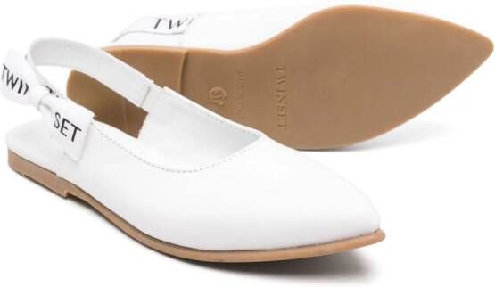 TWINSET Kids bow-detail leather ballerina shoes White