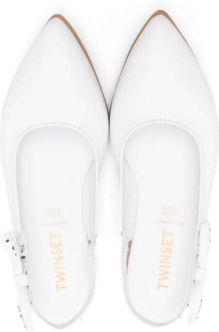 TWINSET Kids bow-detail leather ballerina shoes White