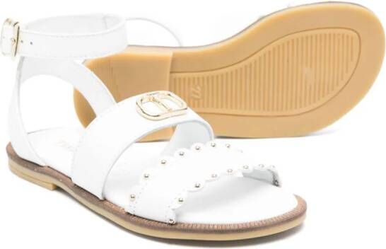 TWINSET Kids logo-plaque leather sandals White