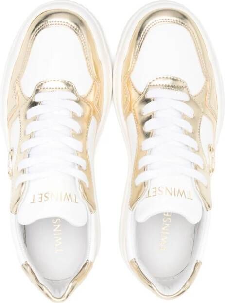 TWINSET Kids logo-plaque leather sneakers White