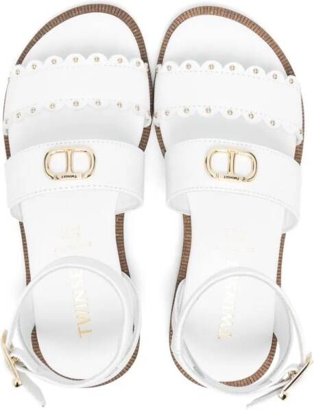 TWINSET Kids Oval T leather sandals White