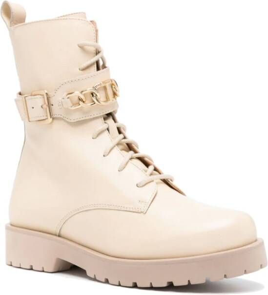 TWINSET lace-up leather combat boots Neutrals