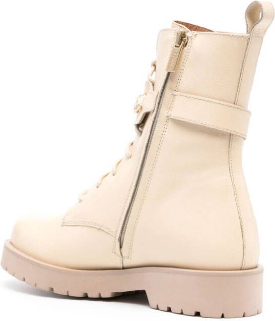 TWINSET lace-up leather combat boots Neutrals