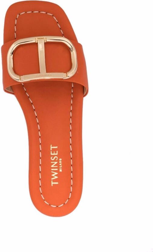 TWINSET logo plaque square-toe slides Orange