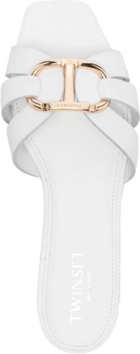 TWINSET Oval T-plaque leather slides White