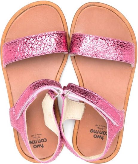 Two Con Me By Pépé crinkle-effect metallic leather sandals Pink