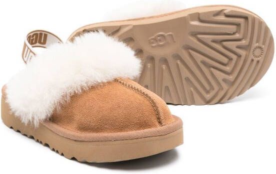 UGG Kids Funkette slingback shearling slippers Brown