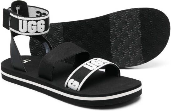 UGG Kids logo-motif ankle-strap sandals Black