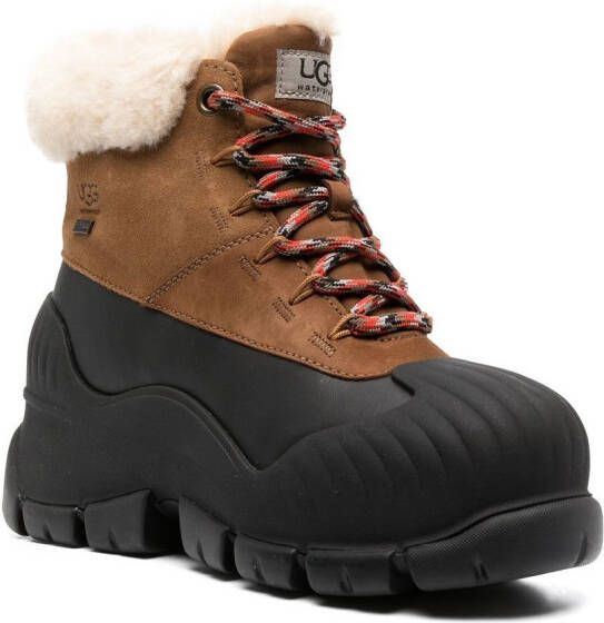 UGG lace-up shearling-trim ankle boots Brown