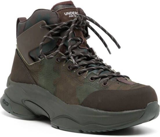 Undercover camouflage-print lace-up boots Brown
