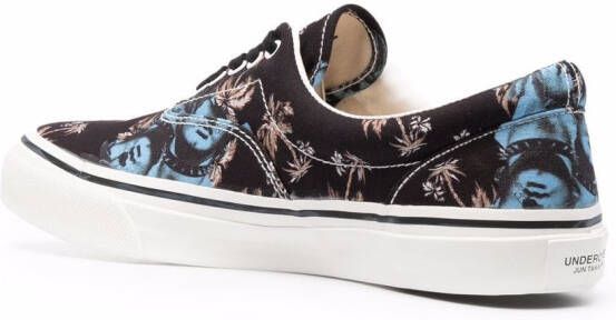 Undercover floral-print lace-up canvas sneakers Black