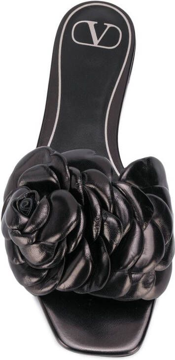 Valentino Garavani floral appliqué flat sandals Black