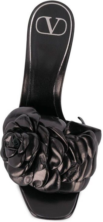 Valentino Garavani floral appliqué leather mules Black