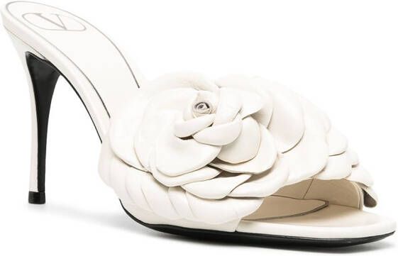 Valentino Garavani floral appliqué leather mules White