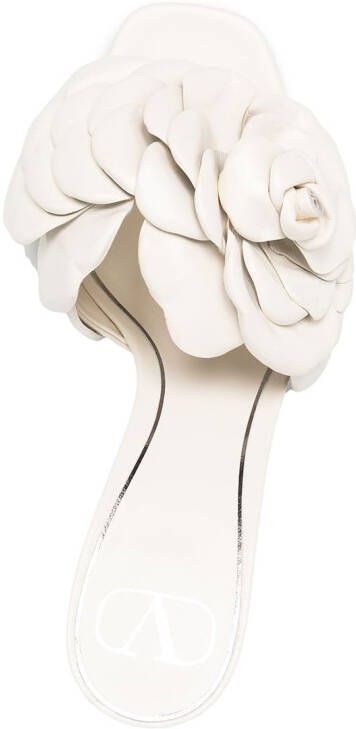 Valentino Garavani floral appliqué leather mules White