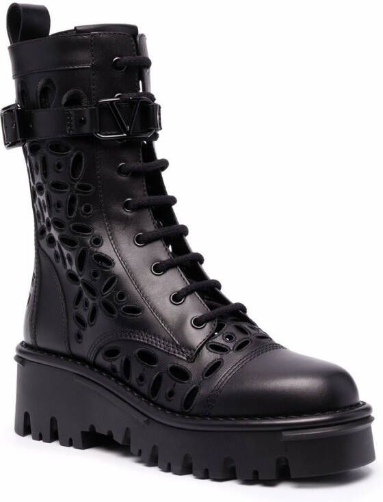 Valentino Garavani laser-cut combat boots Black
