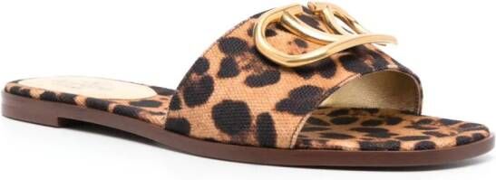Valentino Garavani leopard-print buckle sandals Brown