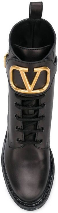 Valentino Garavani logo appliqué buckled booties Black