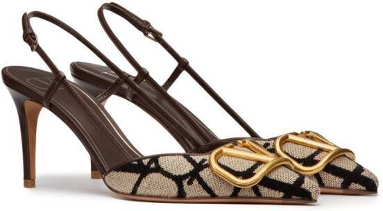 Valentino Garavani logo-detail slingback pumps Neutrals