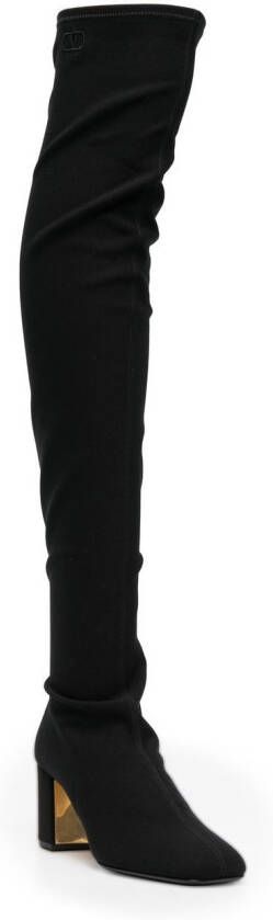 Valentino Garavani logo-embroidered over-the-knee boots Black