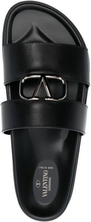 Valentino Garavani logo-plaque calf leather sandals Black
