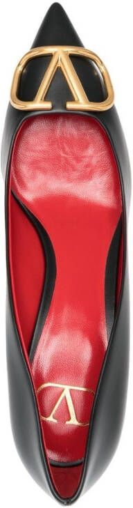 Valentino Garavani logo-plaque leather pumps Black