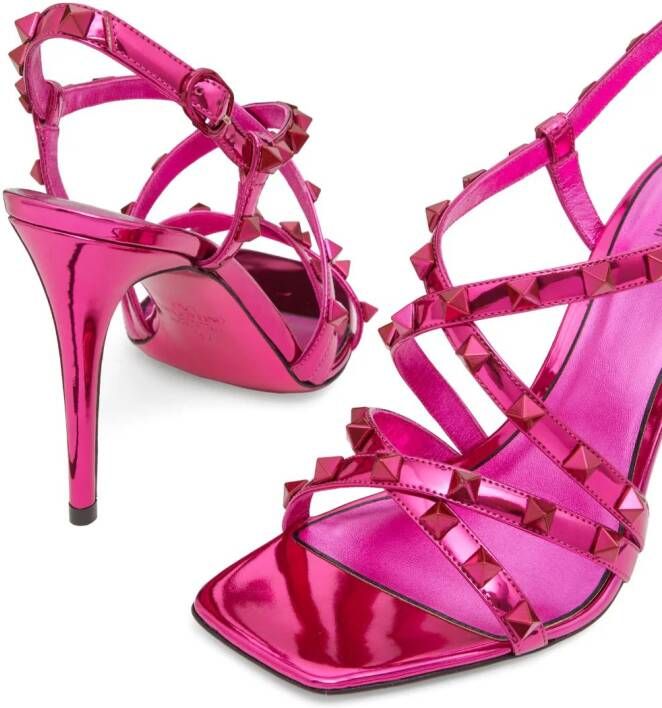 Valentino Garavani Rockstud 100mm mirrored sandals Pink