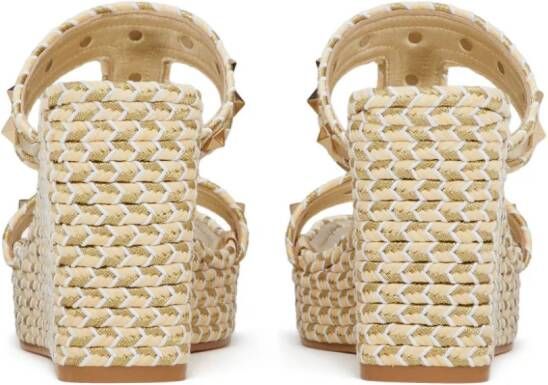 Valentino Garavani Rockstud 90mm woven wedge sandals Neutrals