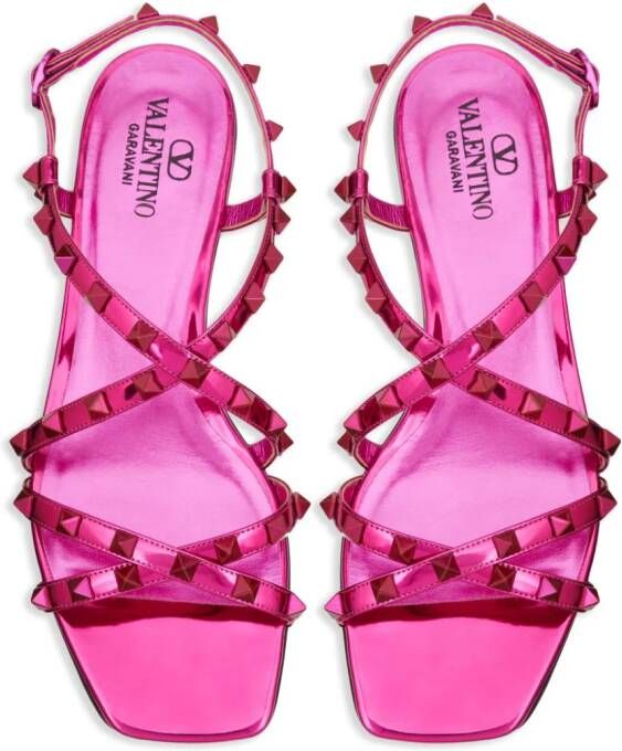 Valentino Garavani Rockstud mirrored leather sandals Pink