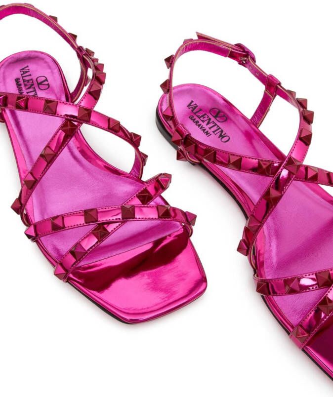 Valentino Garavani Rockstud mirrored leather sandals Pink