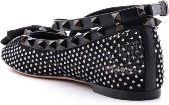 Valentino Garavani Rockstud crystal-embellished ballerina shoes Black