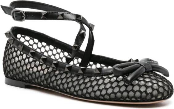 Valentino Garavani Rockstud-detail mesh ballerina shoes Black