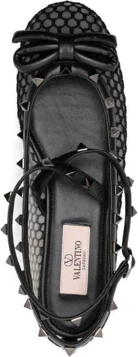 Valentino Garavani Rockstud-detail mesh ballerina shoes Black